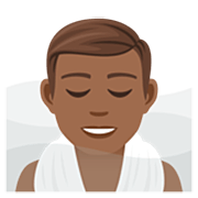 🧖🏾‍♂️ Emoji Homem Na Sauna: Pele Morena Escura na JoyPixels 7.0.
