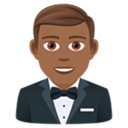 🤵🏾‍♂️ Emoji Mann im Tuxedo: mitteldunkle Hautfarbe JoyPixels 7.0.