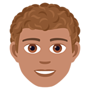 👨🏽‍🦱 Emoji Mann: mittlere Hautfarbe, lockiges Haar JoyPixels 7.0.