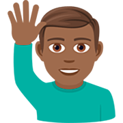 🙋🏾‍♂️ Emoji Mann mit erhobenem Arm: mitteldunkle Hautfarbe JoyPixels 7.0.