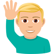 🙋🏼‍♂️ Emoji Homem Levantando A Mão: Pele Morena Clara na JoyPixels 7.0.