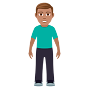 🧍🏽‍♂️ Emoji stehender Mann: mittlere Hautfarbe JoyPixels 7.0.