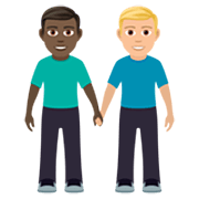 👨🏿‍🤝‍👨🏼 Emoji händchenhaltende Männer: dunkle Hautfarbe, mittelhelle Hautfarbe JoyPixels 7.0.