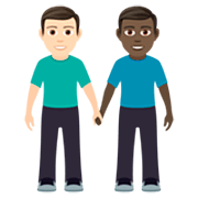👨🏻‍🤝‍👨🏿 Emoji händchenhaltende Männer: helle Hautfarbe, dunkle Hautfarbe JoyPixels 7.0.