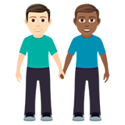 👨🏻‍🤝‍👨🏾 Emoji händchenhaltende Männer: helle Hautfarbe, mitteldunkle Hautfarbe JoyPixels 7.0.