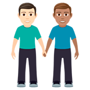 👨🏻‍🤝‍👨🏽 Emoji händchenhaltende Männer: helle Hautfarbe, mittlere Hautfarbe JoyPixels 7.0.