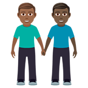 👨🏾‍🤝‍👨🏿 Emoji händchenhaltende Männer: mitteldunkle Hautfarbe, dunkle Hautfarbe JoyPixels 7.0.