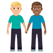 👨🏼‍🤝‍👨🏾 Emoji händchenhaltende Männer: mittelhelle Hautfarbe, mitteldunkle Hautfarbe JoyPixels 7.0.