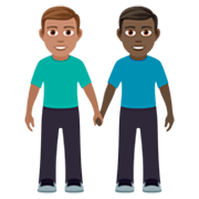 👨🏽‍🤝‍👨🏿 Emoji händchenhaltende Männer: mittlere Hautfarbe, dunkle Hautfarbe JoyPixels 7.0.