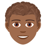 🧑🏾‍🦱 Emoji Erwachsener: mitteldunkle Hautfarbe, lockiges Haar JoyPixels 7.0.