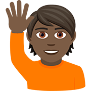 🙋🏿 Emoji Person mit erhobenem Arm: dunkle Hautfarbe JoyPixels 7.0.