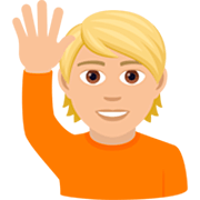 🙋🏼 Emoji Pessoa Levantando A Mão: Pele Morena Clara na JoyPixels 7.0.