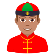 👲🏽 Emoji Mann mit chinesischem Hut: mittlere Hautfarbe JoyPixels 7.0.