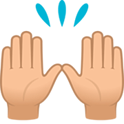 🙌🏼 Emoji Mãos Para Cima: Pele Morena Clara na JoyPixels 7.0.