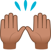 🙌🏽 Emoji zwei erhobene Handflächen: mittlere Hautfarbe JoyPixels 7.0.