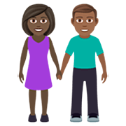 👩🏿‍🤝‍👨🏾 Emoji Mann und Frau halten Hände: dunkle Hautfarbe, mitteldunkle Hautfarbe JoyPixels 7.0.