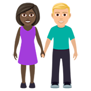 👩🏿‍🤝‍👨🏼 Emoji Mann und Frau halten Hände: dunkle Hautfarbe, mittelhelle Hautfarbe JoyPixels 7.0.
