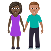 👩🏿‍🤝‍👨🏽 Emoji Mann und Frau halten Hände: dunkle Hautfarbe, mittlere Hautfarbe JoyPixels 7.0.