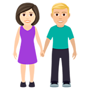 👩🏻‍🤝‍👨🏼 Emoji Homem E Mulher De Mãos Dadas: Pele Clara E Pele Morena Clara na JoyPixels 7.0.