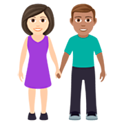 👩🏻‍🤝‍👨🏽 Emoji Homem E Mulher De Mãos Dadas: Pele Clara E Pele Morena na JoyPixels 7.0.