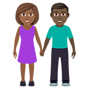 👩🏾‍🤝‍👨🏿 Emoji Mann und Frau halten Hände: mitteldunkle Hautfarbe, dunkle Hautfarbe JoyPixels 7.0.