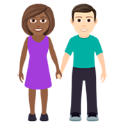 👩🏾‍🤝‍👨🏻 Emoji Homem E Mulher De Mãos Dadas: Pele Morena Escura E Pele Clara na JoyPixels 7.0.