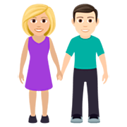 👩🏼‍🤝‍👨🏻 Emoji Homem E Mulher De Mãos Dadas: Pele Morena Clara E Pele Clara na JoyPixels 7.0.