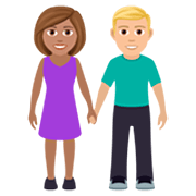 👩🏽‍🤝‍👨🏼 Emoji Mann und Frau halten Hände: mittlere Hautfarbe, mittelhelle Hautfarbe JoyPixels 7.0.