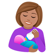 👩🏽‍🍼 Emoji stillende Frau: mittlere Hautfarbe JoyPixels 7.0.