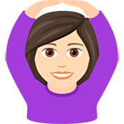 🙆🏻‍♀️ Emoji Frau mit Händen auf dem Kopf: helle Hautfarbe JoyPixels 7.0.