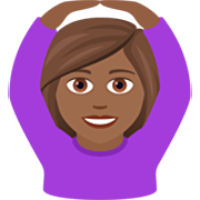 🙆🏾‍♀️ Emoji Frau mit Händen auf dem Kopf: mitteldunkle Hautfarbe JoyPixels 7.0.
