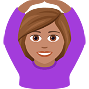 🙆🏽‍♀️ Emoji Frau mit Händen auf dem Kopf: mittlere Hautfarbe JoyPixels 7.0.