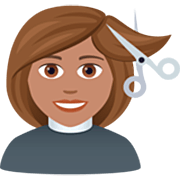 Émoji 💇🏽‍♀️ Femme Qui Se Fait Couper Les Cheveux : Peau Légèrement Mate sur JoyPixels 7.0.