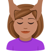 💆🏽‍♀️ Emoji Frau, die eine Kopfmassage bekommt: mittlere Hautfarbe JoyPixels 7.0.