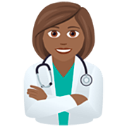 👩🏾‍⚕️ Emoji Mulher Profissional Da Saúde: Pele Morena Escura na JoyPixels 7.0.