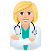 👩🏼‍⚕️ Emoji Ärztin: mittelhelle Hautfarbe JoyPixels 7.0.