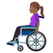 👩🏾‍🦽 Emoji Frau in manuellem Rollstuhl: mitteldunkle Hautfarbe JoyPixels 7.0.