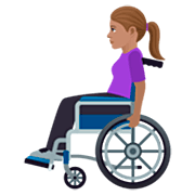 👩🏽‍🦽 Emoji Frau in manuellem Rollstuhl: mittlere Hautfarbe JoyPixels 7.0.
