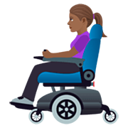 👩🏾‍🦼 Emoji Frau in elektrischem Rollstuhl: mitteldunkle Hautfarbe JoyPixels 7.0.