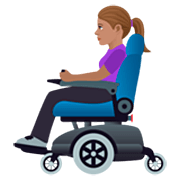 Emoji 👩🏽‍🦼 Donna Su Sedia A Rotelle Motorizzata: Carnagione Olivastra su JoyPixels 7.0.