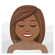 🧖🏾‍♀️ Emoji Mulher Na Sauna: Pele Morena Escura na JoyPixels 7.0.