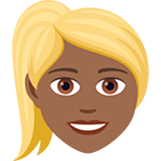👱🏾‍♀️ Emoji Frau: mitteldunkle Hautfarbe, blond JoyPixels 7.0.