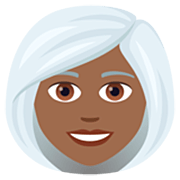👩🏾‍🦳 Emoji Frau: mitteldunkle Hautfarbe, weißes Haar JoyPixels 7.0.