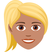 Émoji 👱🏽‍♀️ Femme Blonde : Peau Légèrement Mate sur JoyPixels 7.0.