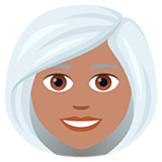 👩🏽‍🦳 Emoji Mujer: Tono De Piel Medio Y Pelo Blanco en JoyPixels 7.0.