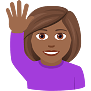 🙋🏾‍♀️ Emoji Mujer Con La Mano Levantada: Tono De Piel Oscuro Medio en JoyPixels 7.0.