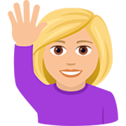 Mulher Levantando A Mão: Pele Morena Clara JoyPixels 7.0.