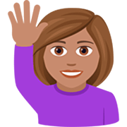 🙋🏽‍♀️ Emoji Frau mit erhobenem Arm: mittlere Hautfarbe JoyPixels 7.0.