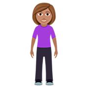 🧍🏽‍♀️ Emoji stehende Frau: mittlere Hautfarbe JoyPixels 7.0.