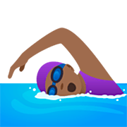 🏊🏾‍♀️ Emoji Schwimmerin: mitteldunkle Hautfarbe JoyPixels 7.0.